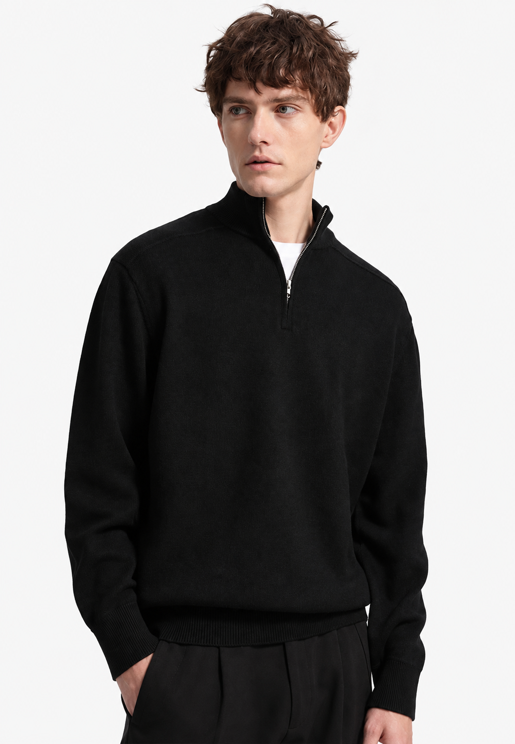 Jersey lana merino hombre media cremallera cuello alto corte recto versátil - Florent