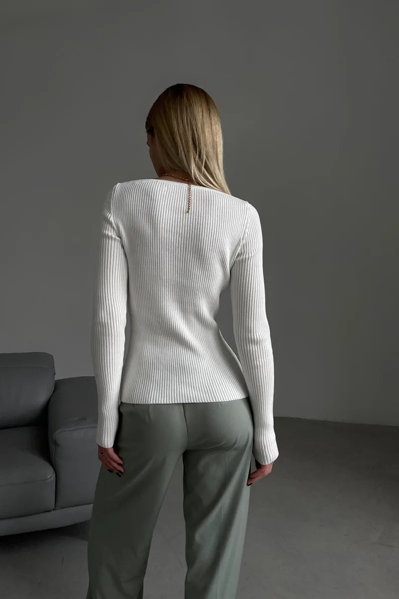 Pull femme côtelé épaules dénudées maille extensible - Colette
