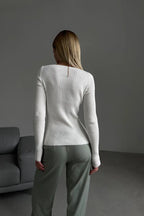 Pull femme côtelé épaules dénudées maille extensible - Colette