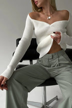 Pull femme côtelé épaules dénudées maille extensible - Colette