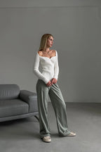 Pull femme côtelé épaules dénudées maille extensible - Colette
