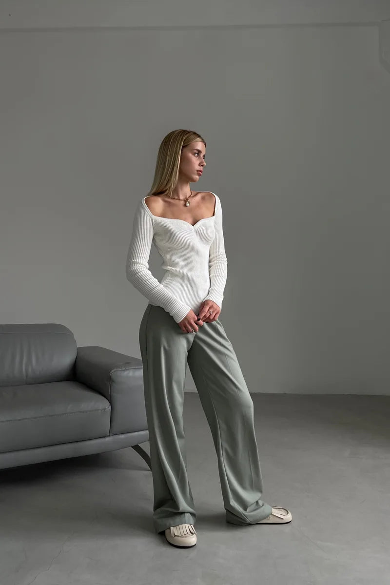 Pull femme côtelé épaules dénudées maille extensible - Colette