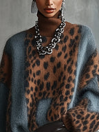 Pull femme col roulé oversize imprimé léopard animalier - Linnea