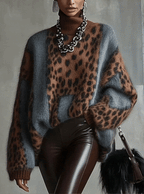 Pull femme col roulé oversize imprimé léopard animalier - Linnea