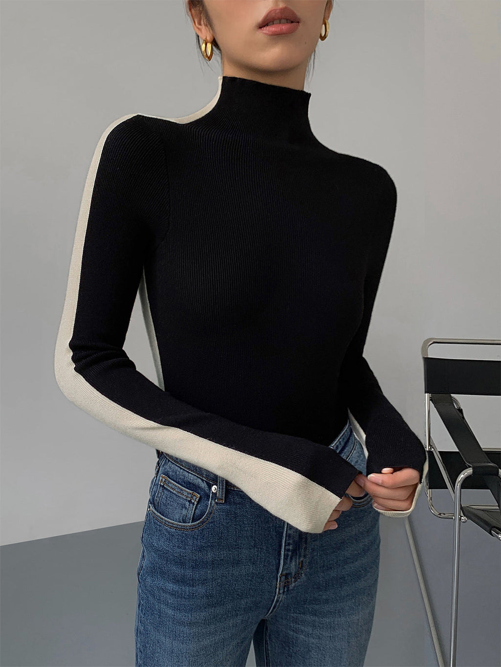 Pull femme col roulé manches longues maille chaude hiver - Maren