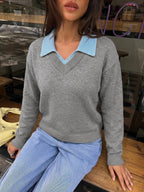 Pull maille femme col chemise boutonné style bureau - Tilda