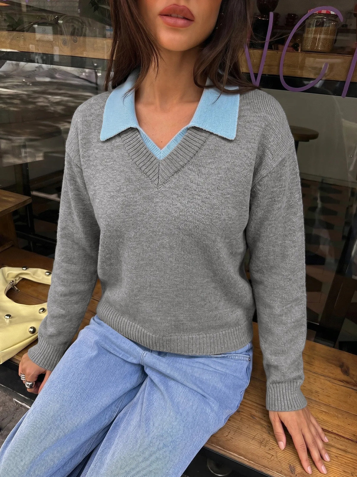 Pull maille femme col chemise boutonné style bureau - Tilda