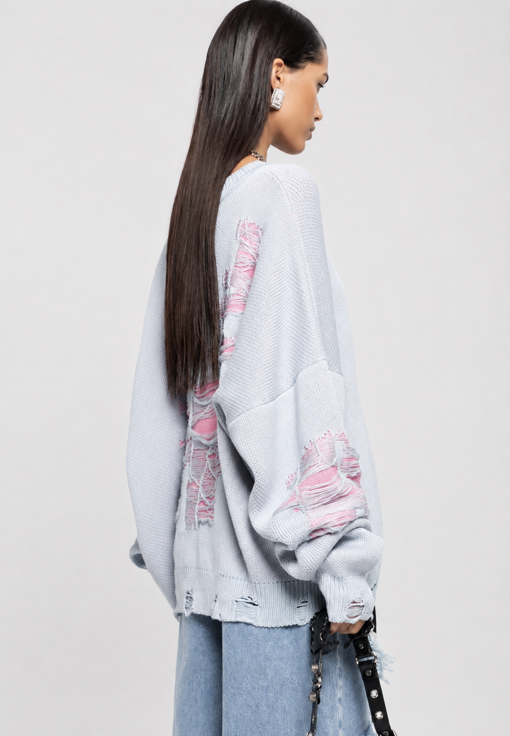 Pull oversize femme mailles ouvertes déchirures décoratives - Vianne