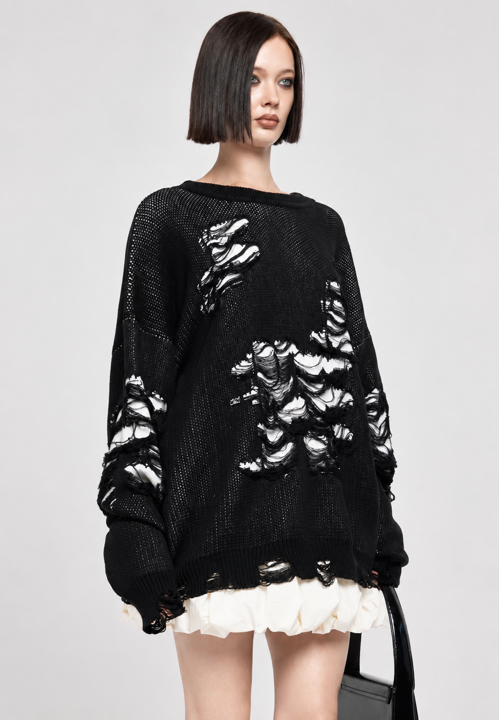Pull oversize femme mailles ouvertes déchirures décoratives - Vianne