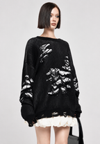 Pull oversize femme mailles ouvertes déchirures décoratives - Vianne