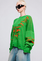 Pull oversize femme mailles ouvertes déchirures décoratives - Vianne