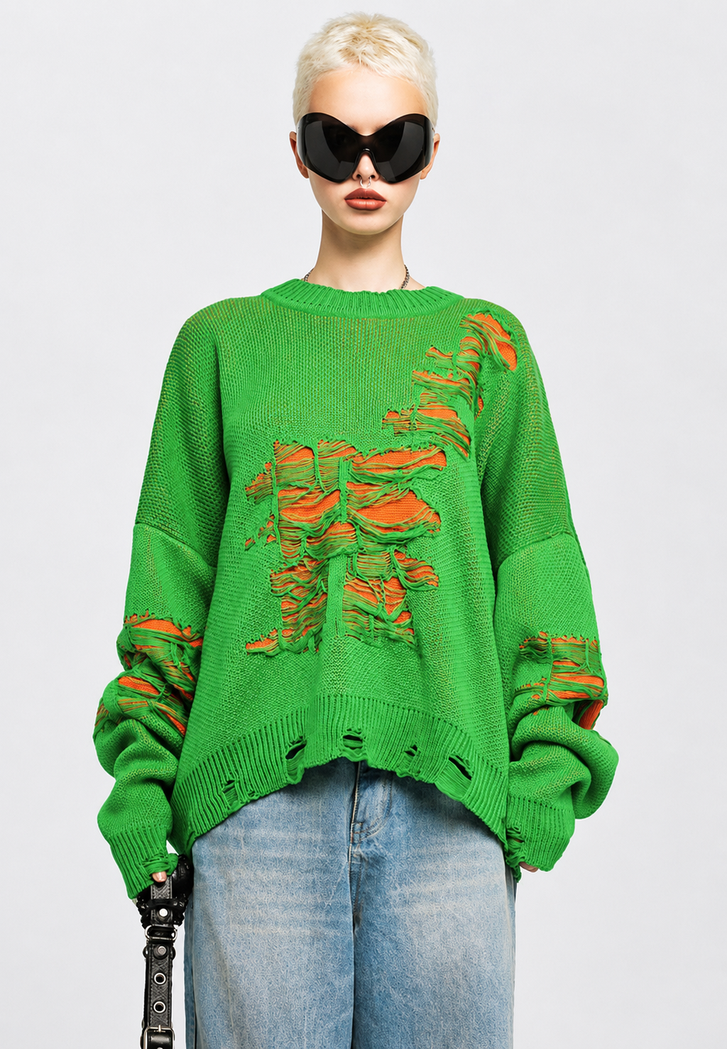 Pull oversize femme mailles ouvertes déchirures décoratives - Vianne