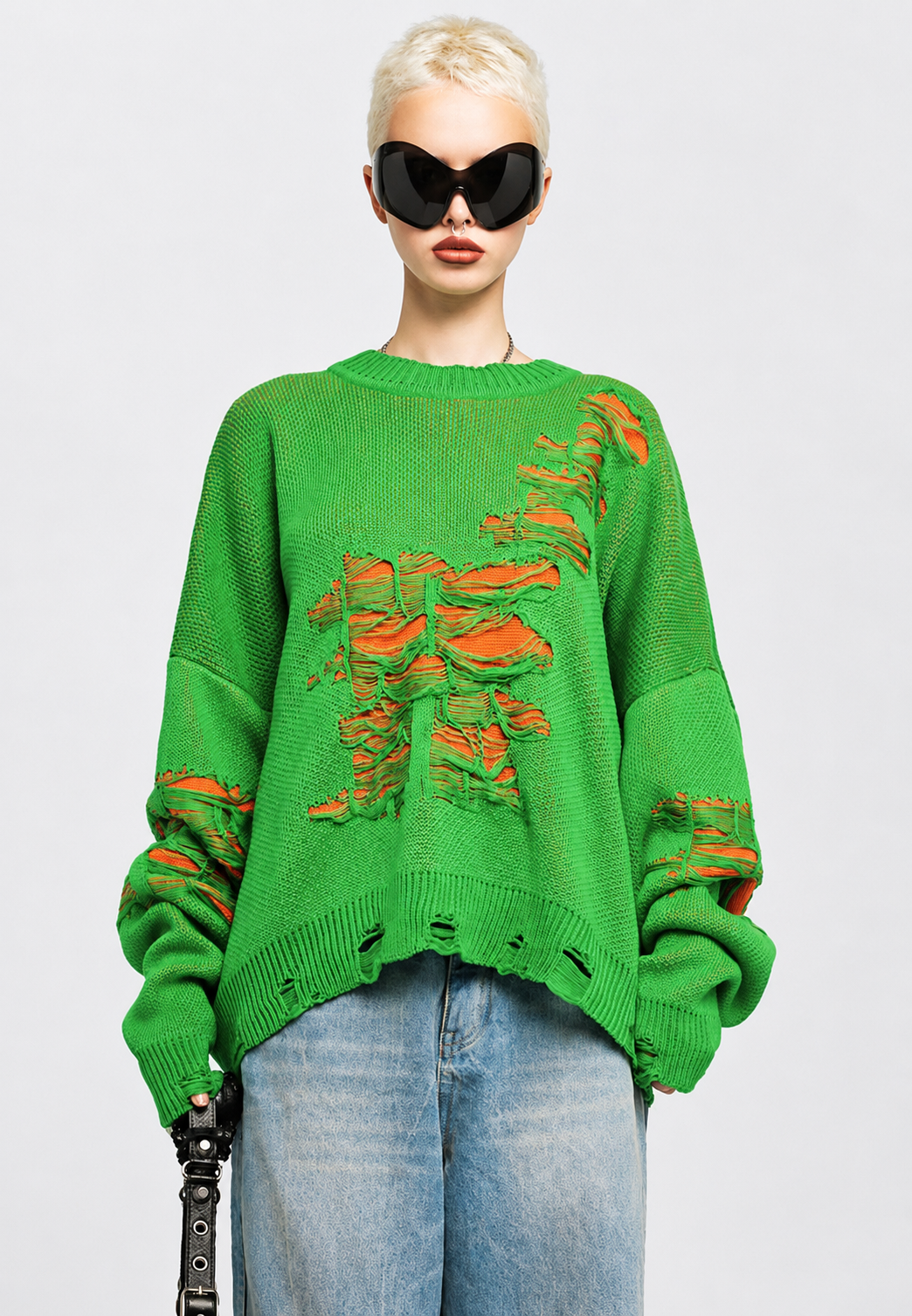 Pull oversize femme mailles ouvertes déchirures décoratives - Vianne
