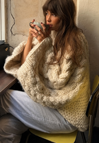 Pull oversize femme maille torsadée manches évasées col montant - Nerina
