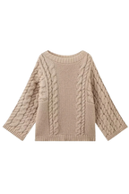 Pull oversize femme maille torsadée manches évasées col montant - Nerina