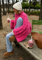 Pull oversize femme maille torsadée manches évasées col montant - Nerina