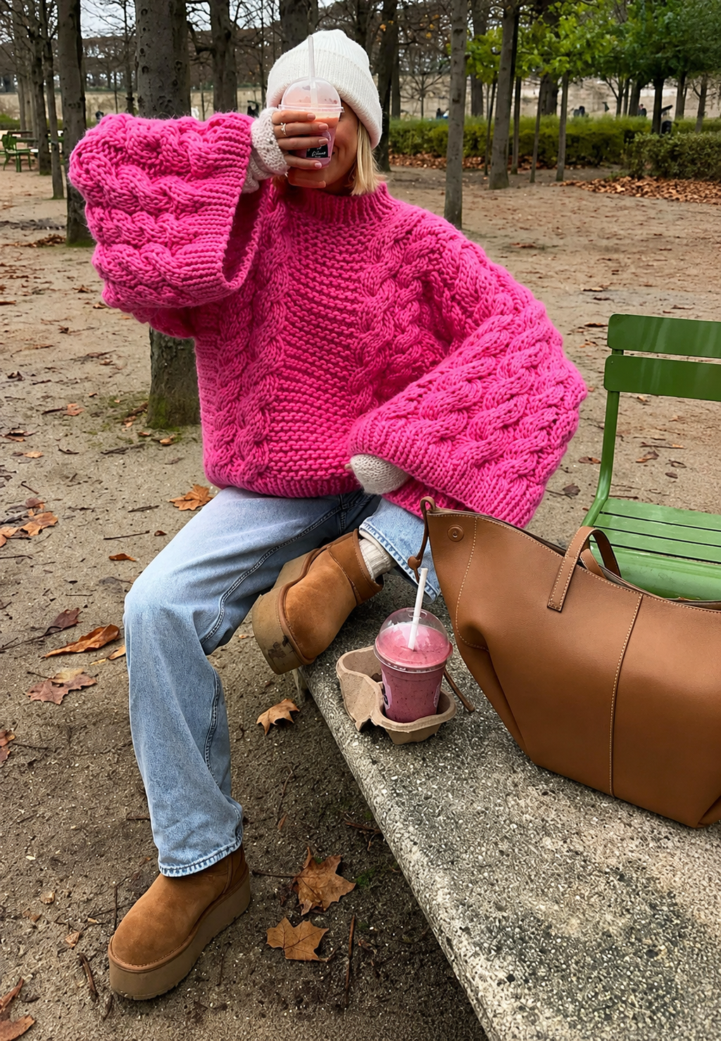 Pull oversize femme maille torsadée manches évasées col montant - Nerina
