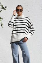 Pull oversize femme rayures col montant maille chaude - Runa