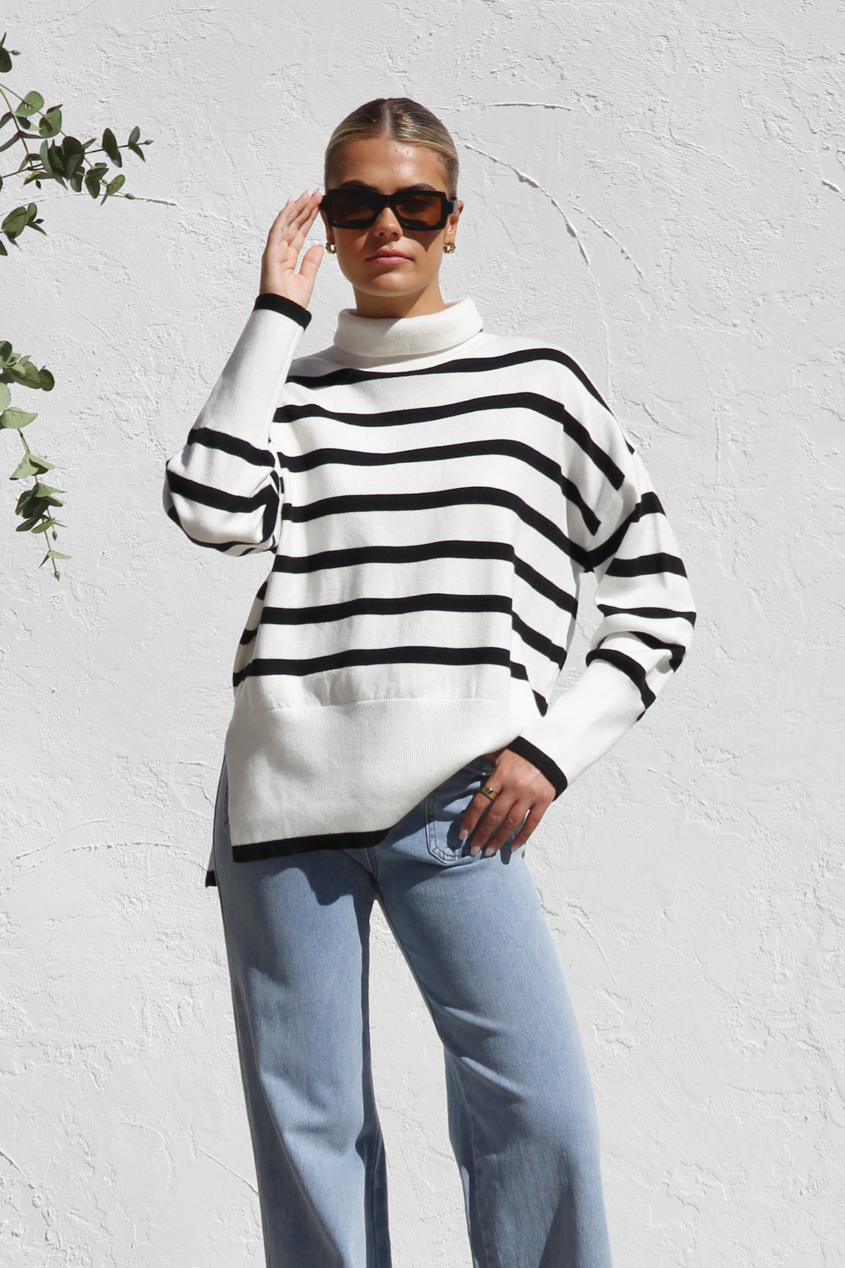 Pull oversize femme rayures col montant maille chaude - Runa