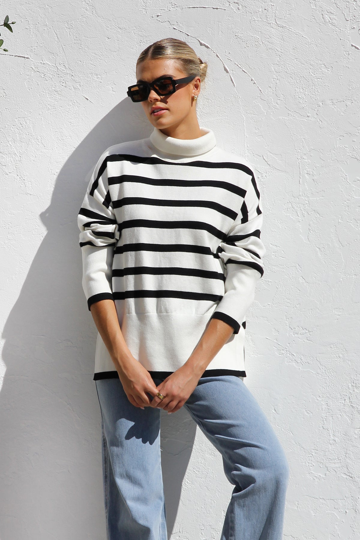 Pull oversize femme rayures col montant maille chaude - Runa