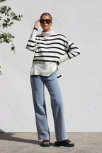 Pull oversize femme rayures col montant maille chaude - Runa