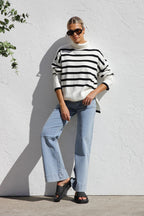 Pull oversize femme rayures col montant maille chaude - Runa