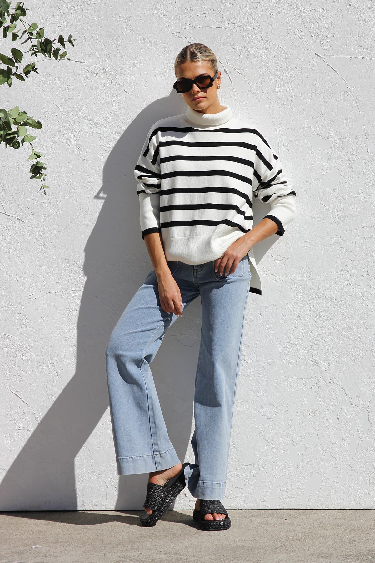 Pull oversize femme rayures col montant maille chaude - Runa