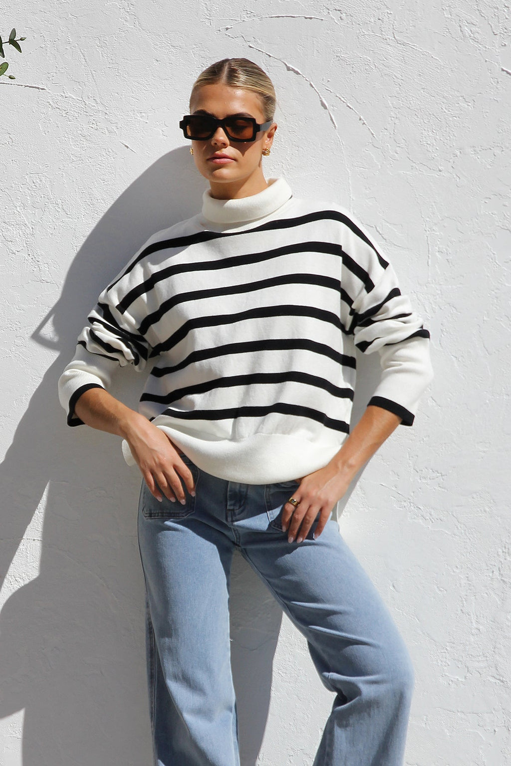 Pull oversize femme rayures col montant maille chaude - Runa