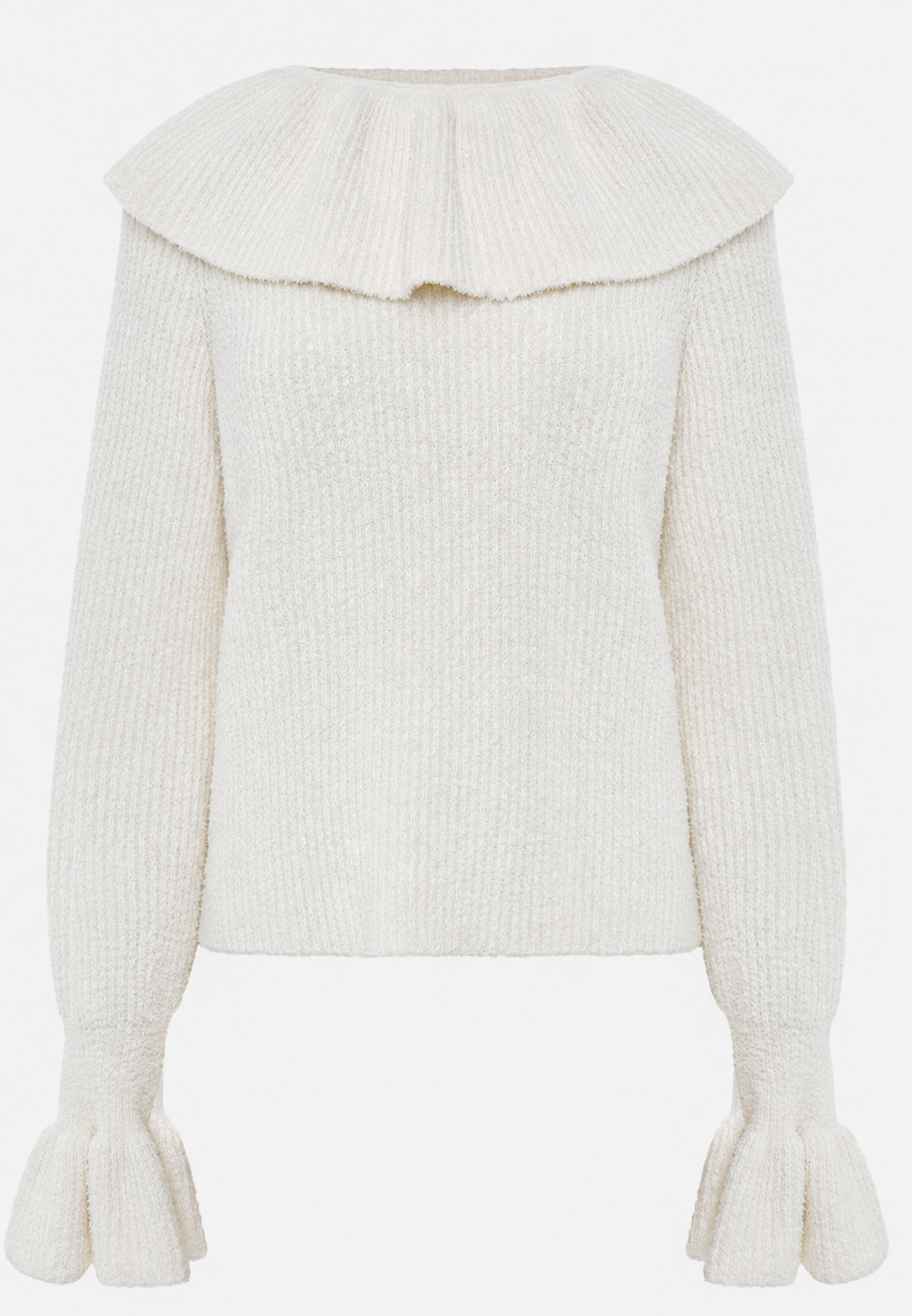 Pull femme maille col volanté manches longues romantique - Capucine