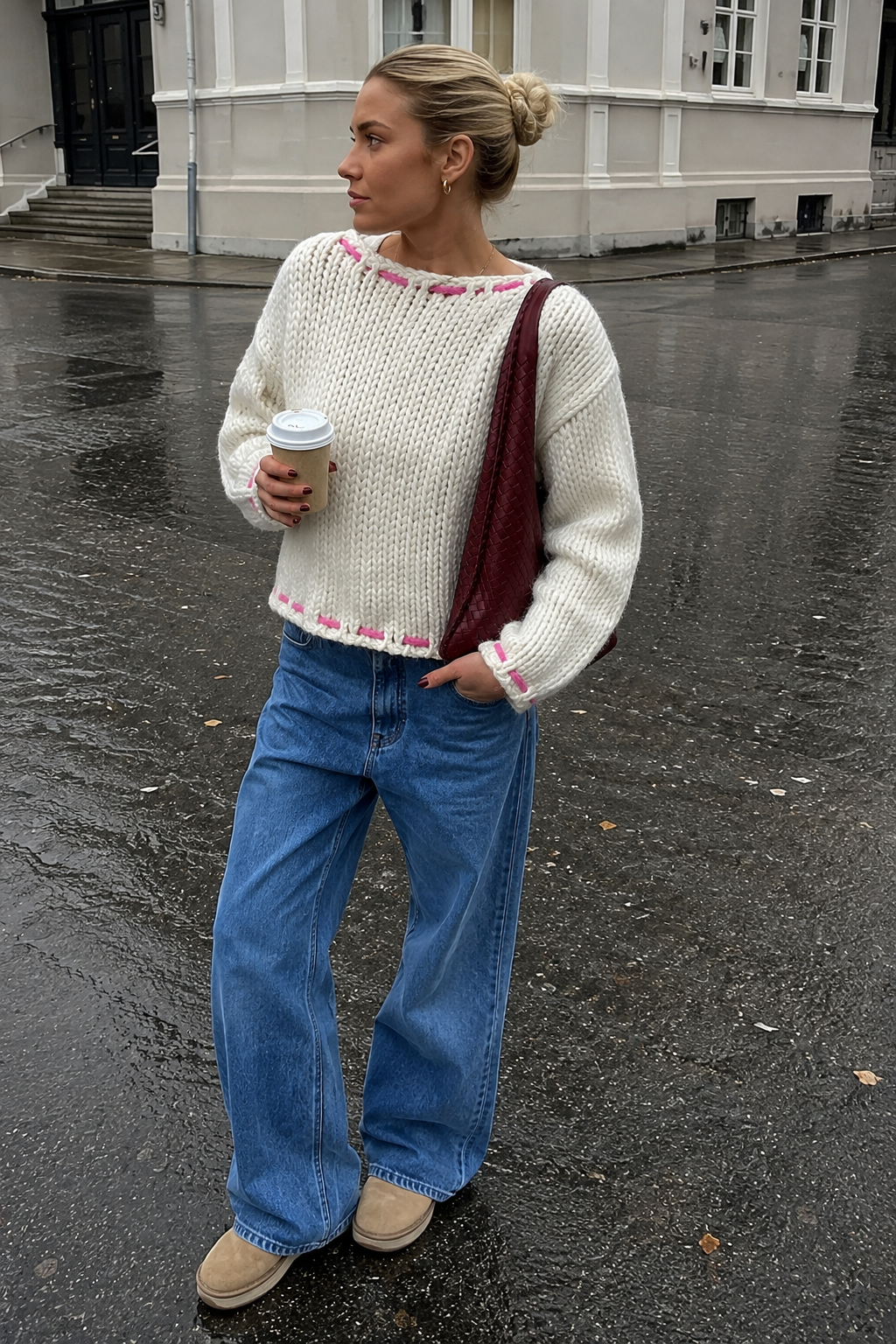 Pull femme maille épaisse encolure bateau nœuds chaud - Léonie