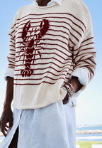 Pull femme rayures motif homard manches longues marin - Agnès