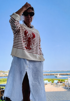 Pull femme rayures motif homard manches longues marin - Agnès