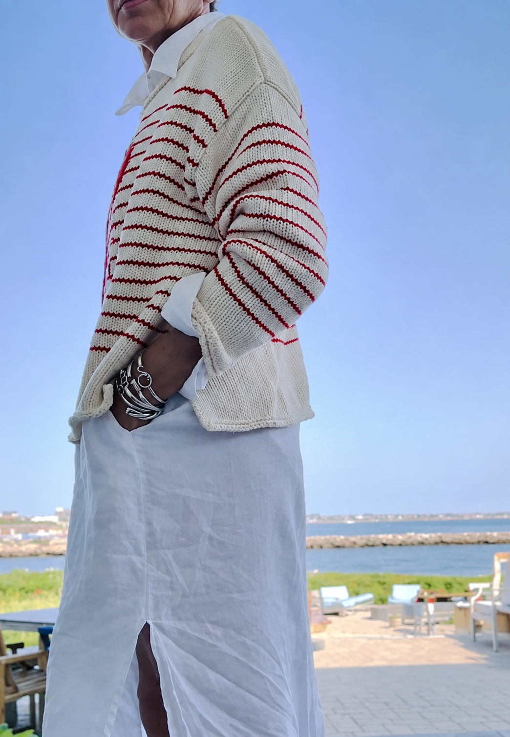 Pull femme rayures motif homard manches longues marin - Agnès