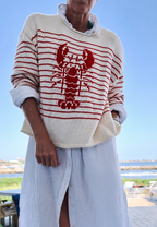 Pull femme rayures motif homard manches longues marin - Agnès