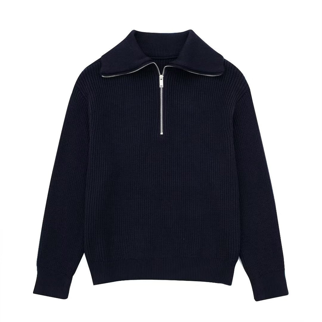 Pull femme rayures demi-zip col montant maille sportive - Holly