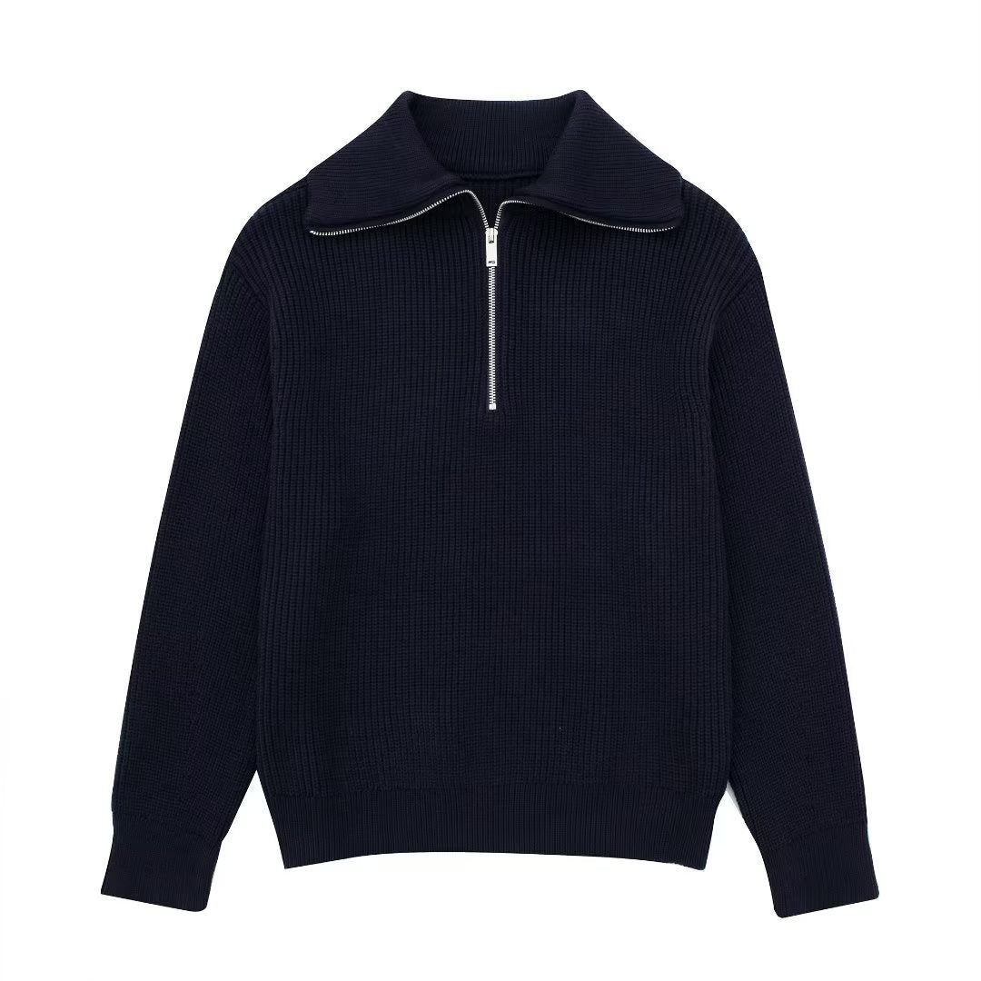 Pull femme rayures demi-zip col montant maille sportive - Holly