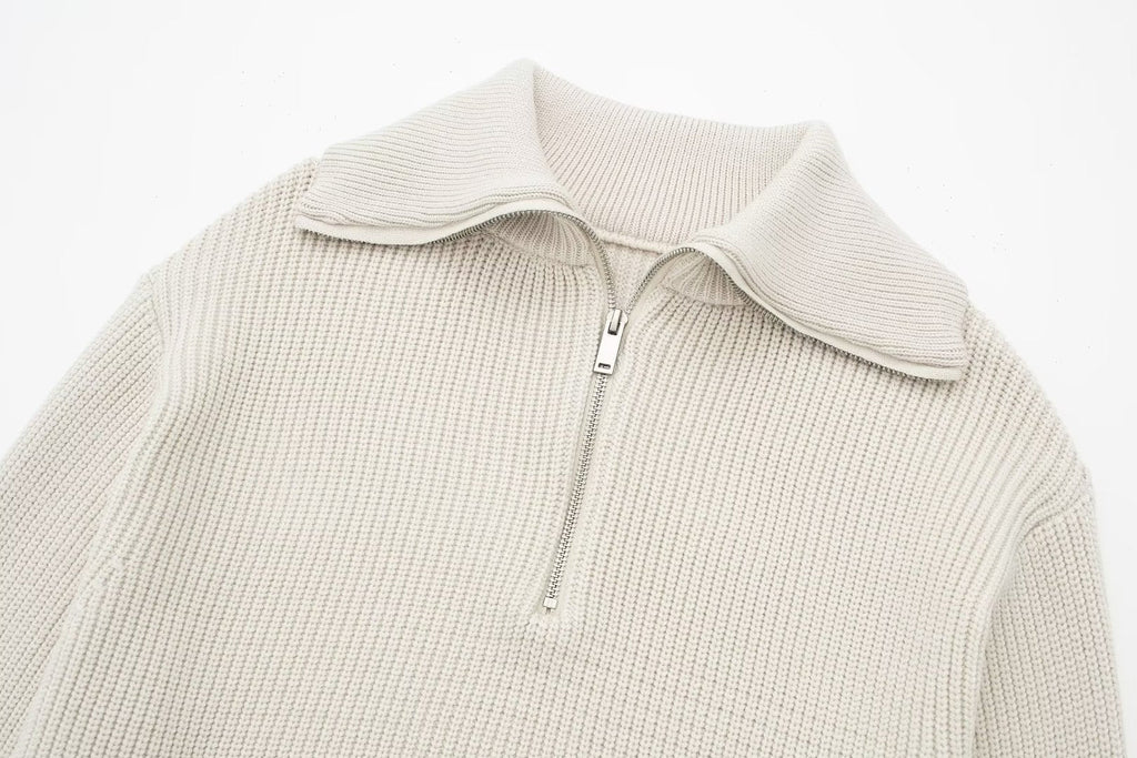 Pull femme rayures demi-zip col montant maille sportive - Holly