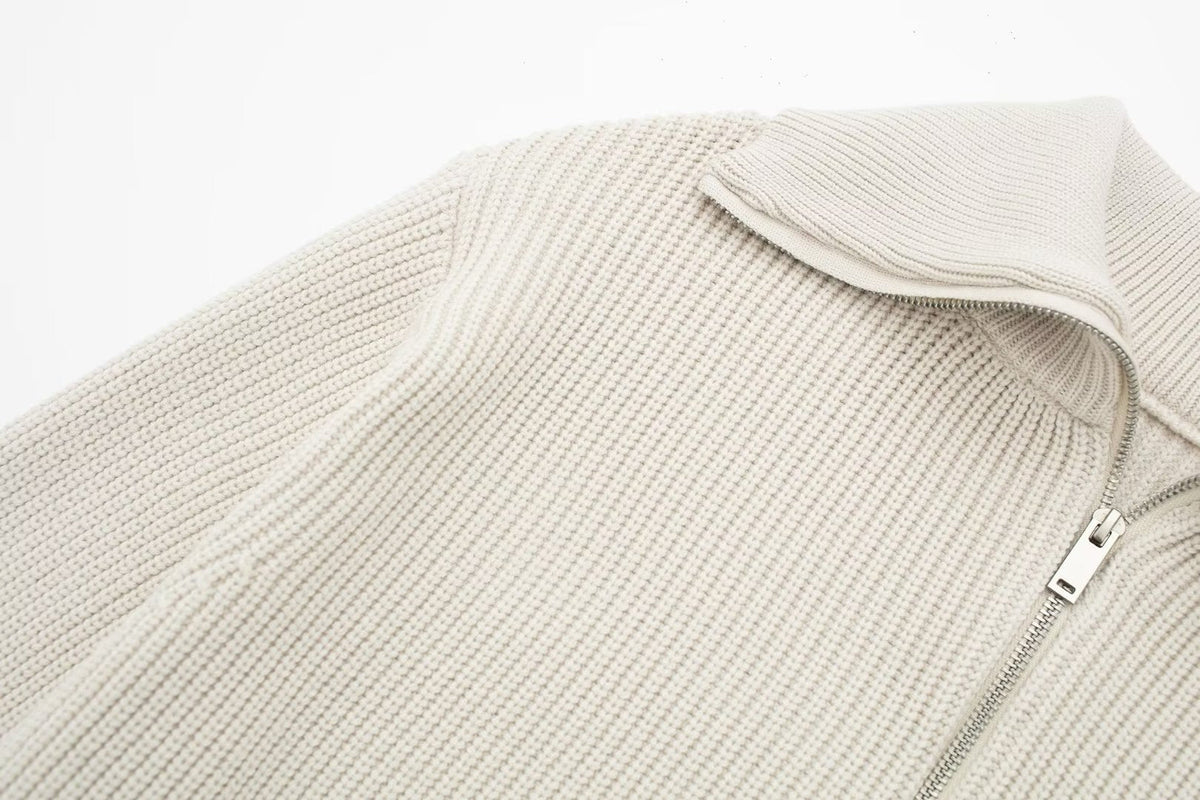Pull femme rayures demi-zip col montant maille sportive - Holly