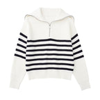 Pull femme rayures demi-zip col montant maille sportive - Holly