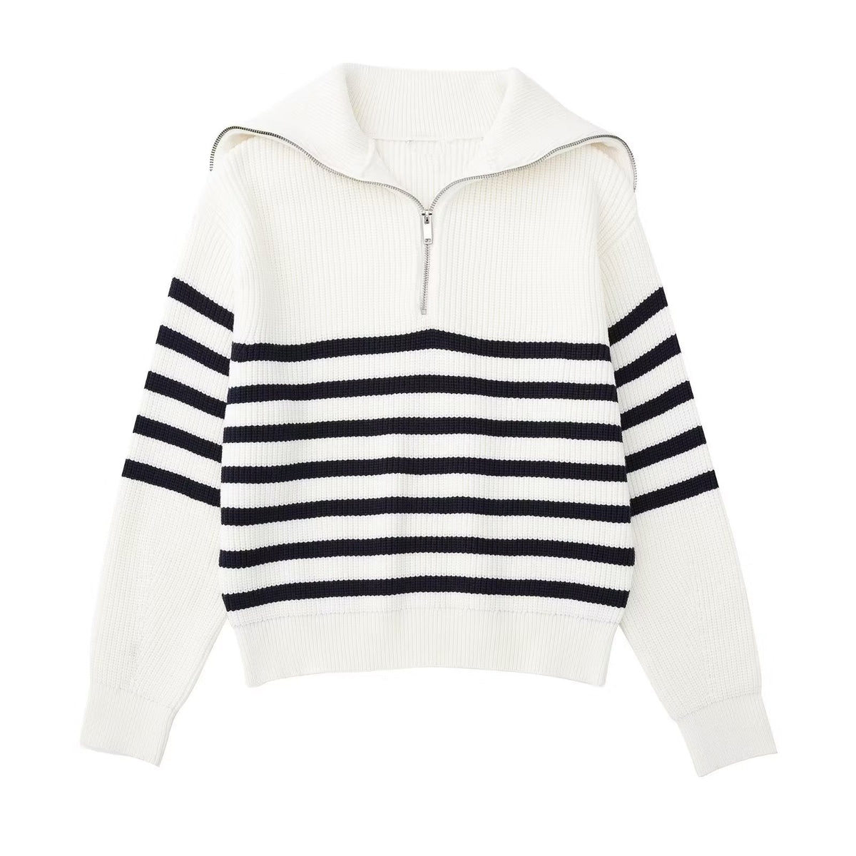 Pull femme rayures demi-zip col montant maille sportive - Holly