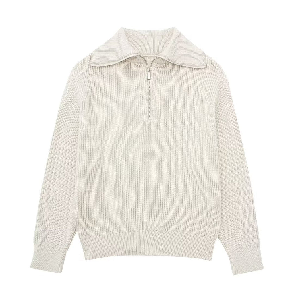 Pull femme rayures demi-zip col montant maille sportive - Holly