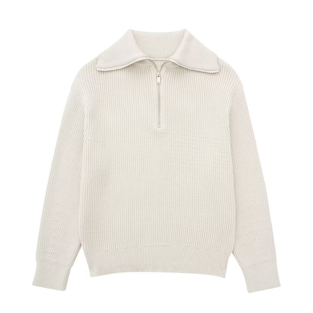 Pull femme rayures demi-zip col montant maille sportive - Holly