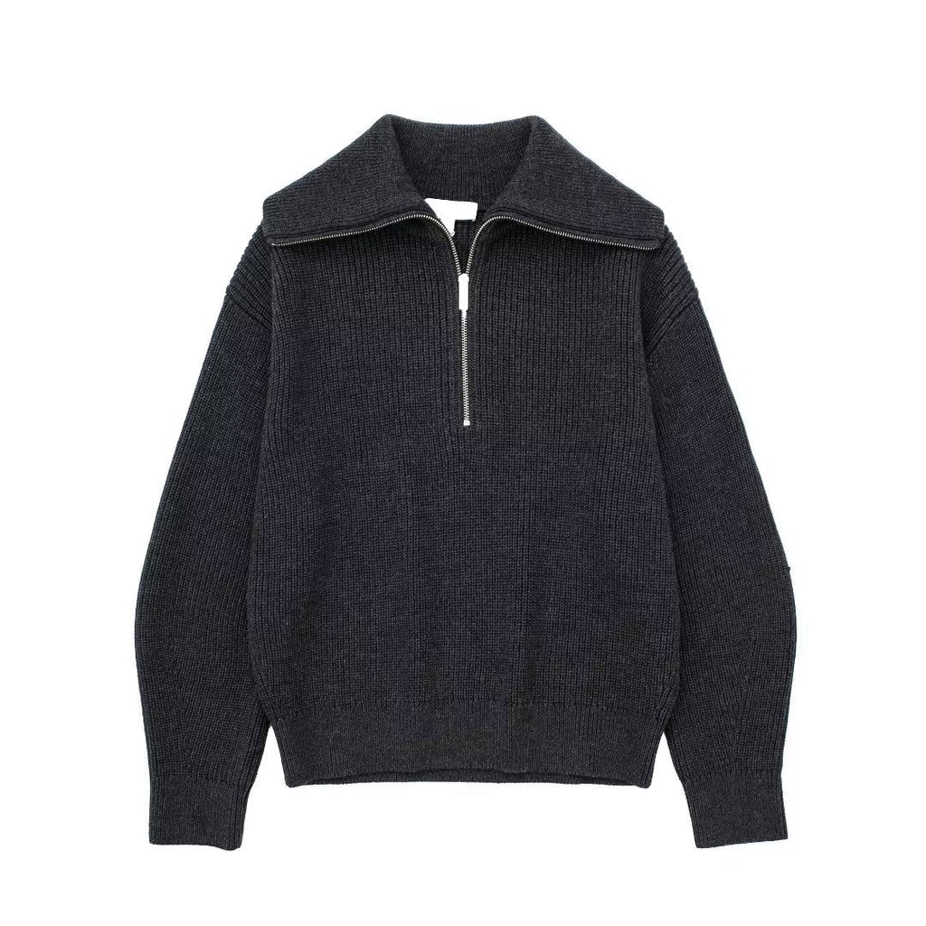 Pull femme rayures demi-zip col montant maille sportive - Holly
