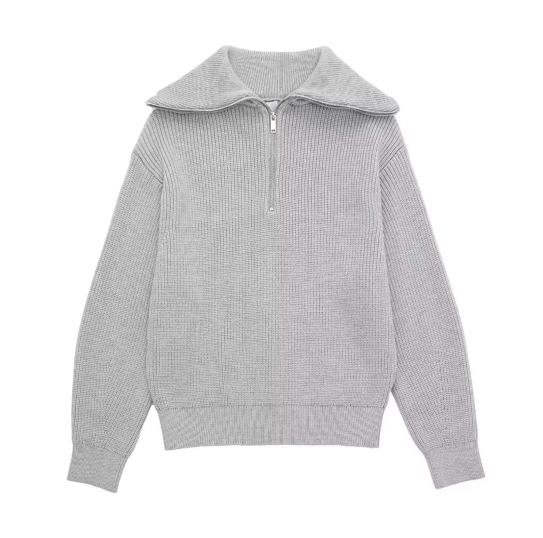Pull femme rayures demi-zip col montant maille sportive - Holly