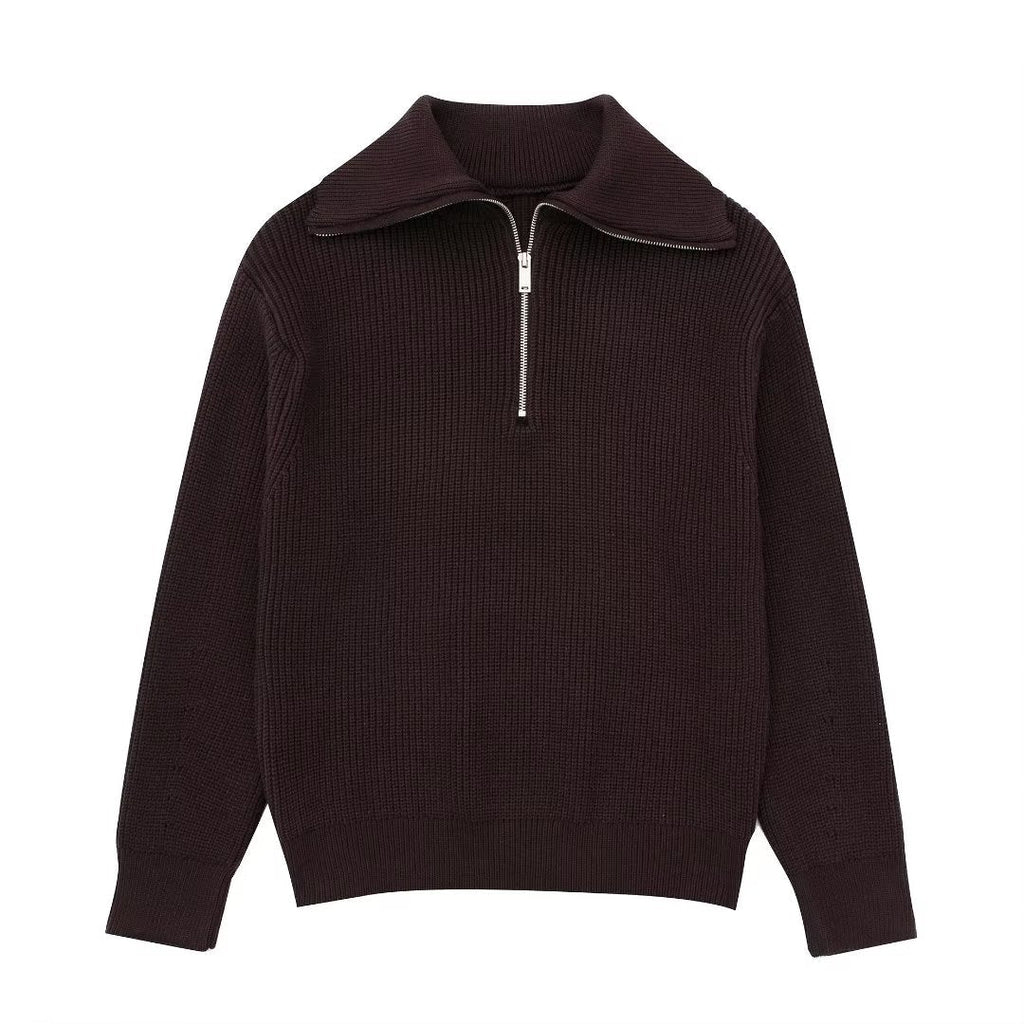 Pull femme rayures demi-zip col montant maille sportive - Holly
