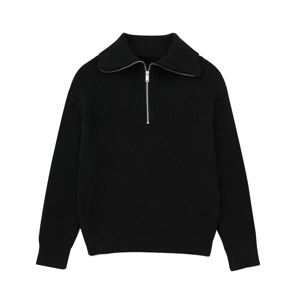 Pull femme rayures demi-zip col montant maille sportive - Holly