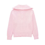 Pull femme rayures demi-zip col montant maille sportive - Holly