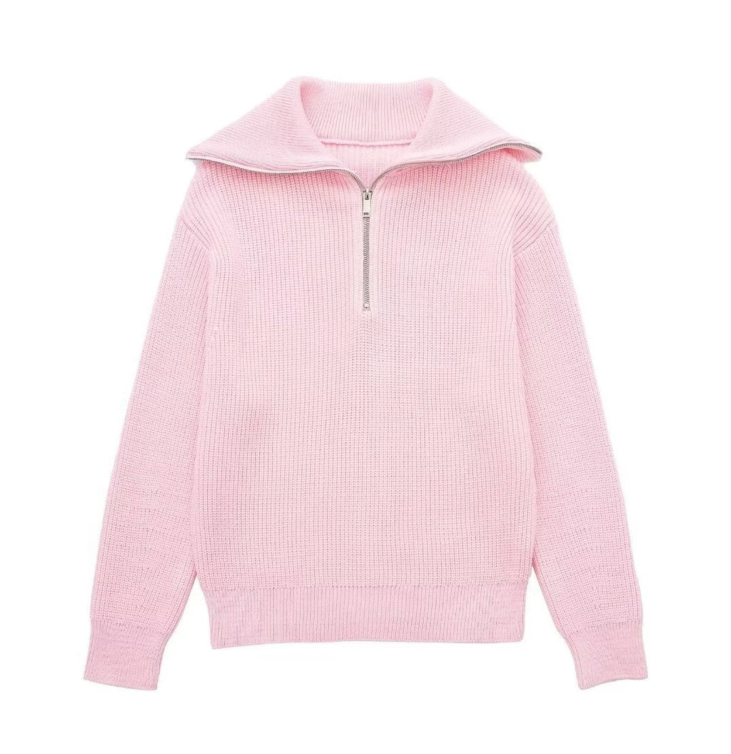Pull femme rayures demi-zip col montant maille sportive - Holly