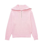Pull femme rayures demi-zip col montant maille sportive - Holly