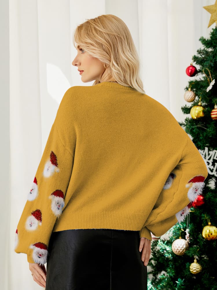 Pull de Noël femme manches longues motif Père Noël festif - Narela